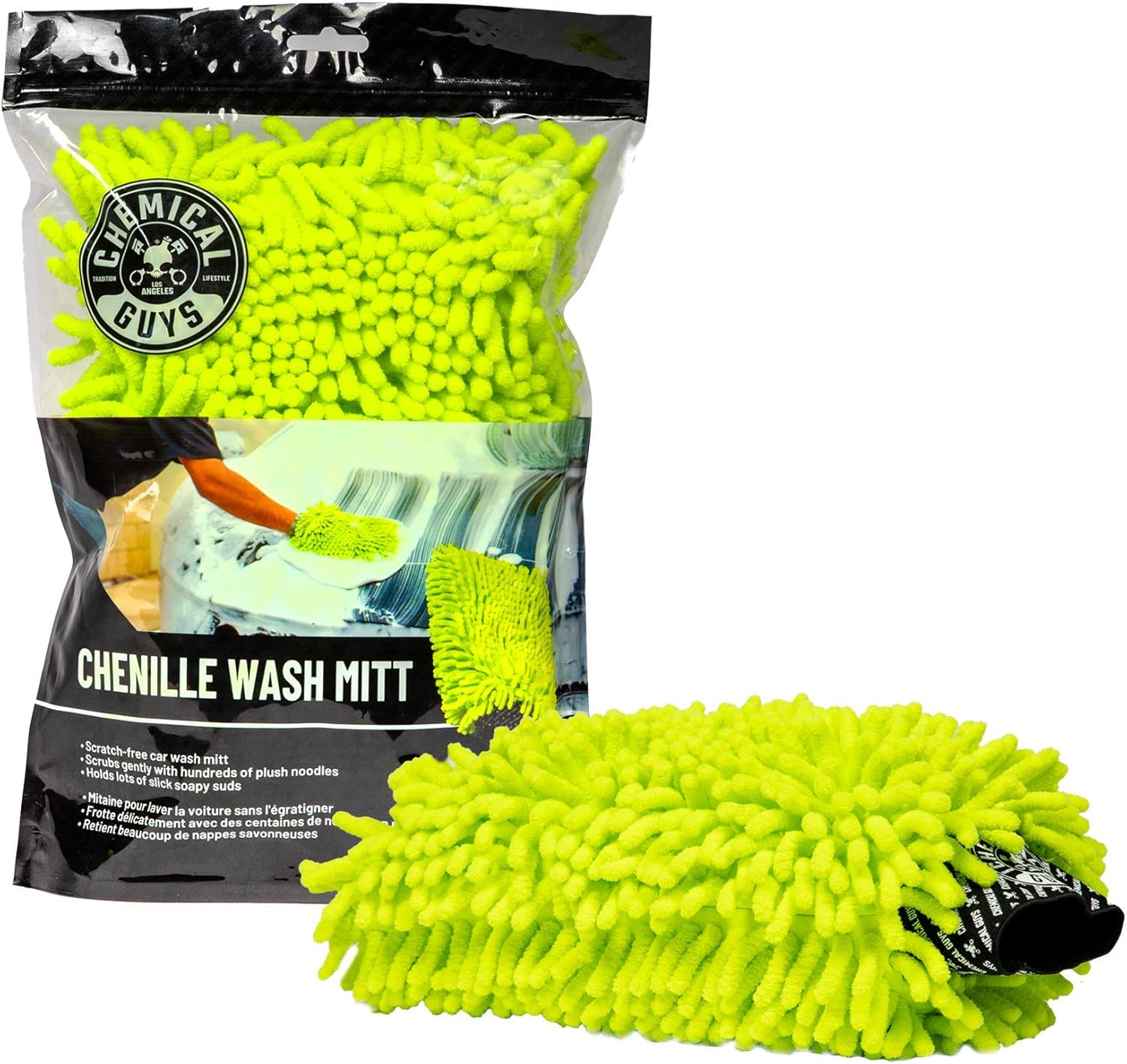 Chemical Guys, Chenille Microfiber Wash Mitt for Cars, Lime Green, Single