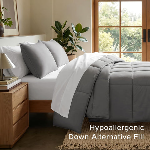Bare Home Super King Comforter Set - 1800 Ultra Soft (Super King, Grey)
