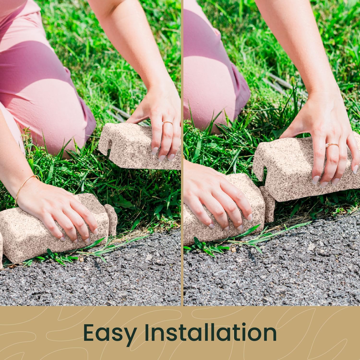 Beuta Landscape Edging | Garden Edging Border | Polyrock Bricks for Lawn edging, Flower beds, Pathways & Yard Edging– 4 Packs | Each Section Has 6 Bricks 48"L x 4"W x 2.25"H | 12 Spikes |Cobblestone
