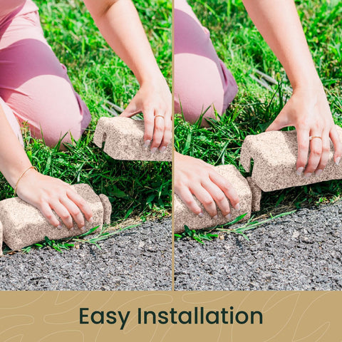 Beuta Landscape Edging | Garden Edging Border | Polyrock Bricks for Lawn edging, Flower beds, Pathways & Yard Edging– 4 Packs | Each Section Has 6 Bricks 48"L x 4"W x 2.25"H | 12 Spikes |Cobblestone