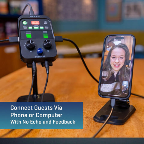 Zoom PodTrak P2 Podcast Recorder with 2 USB Mic Inputs & AI Noise Reduction