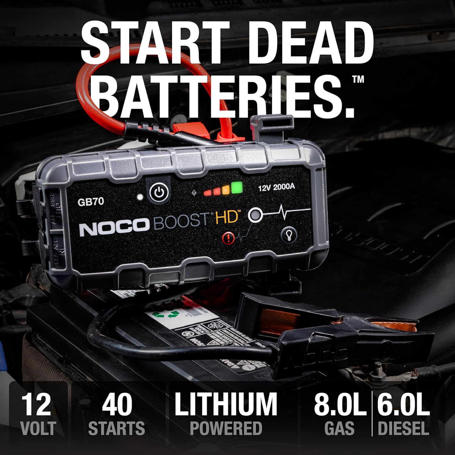 NOCO Boost GB70 2000A UltraSafe Jump Starter, 12V Lithium Battery Booster