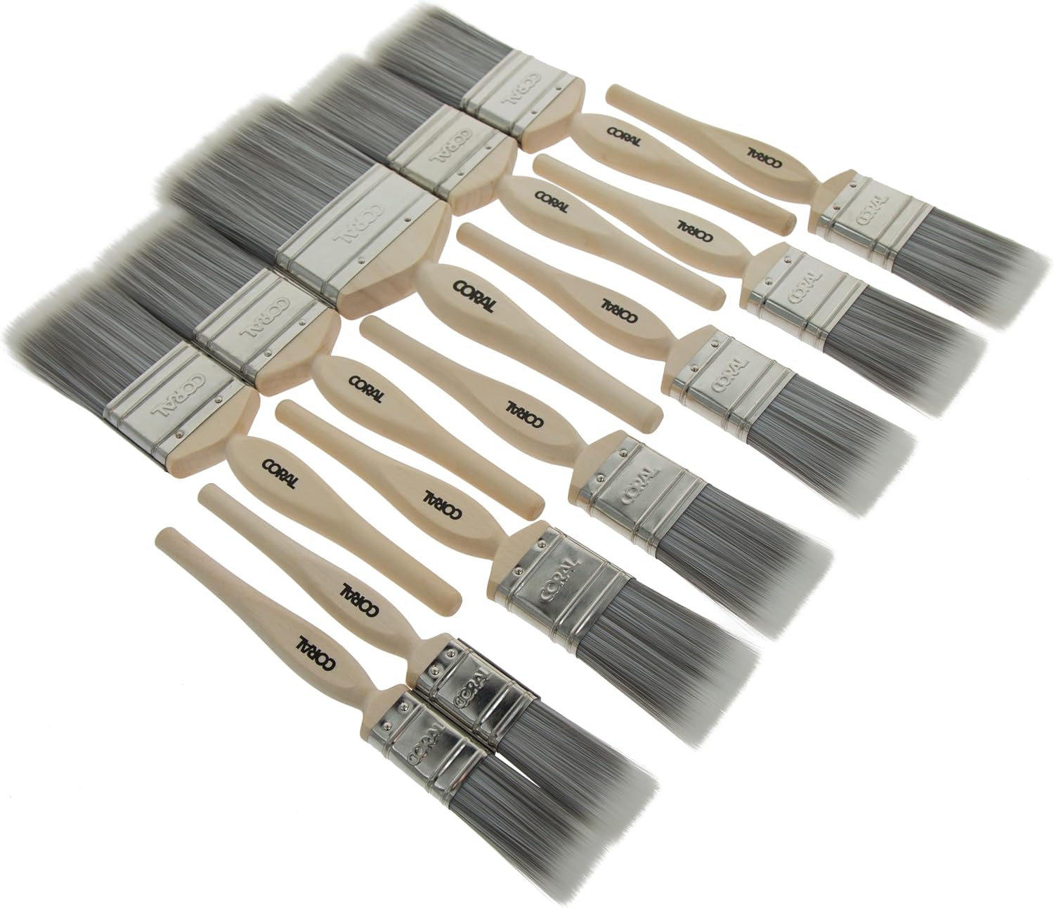 Coral 31409 Painter's Dozen Paint Brushes 12Pk - Trade Pro Quality - FSC Wood Handles - House Paint Brushes for Walls 2x1, 5x1.5, 4x2, 3" - Ideal Wall Paint Brushes for House Painting