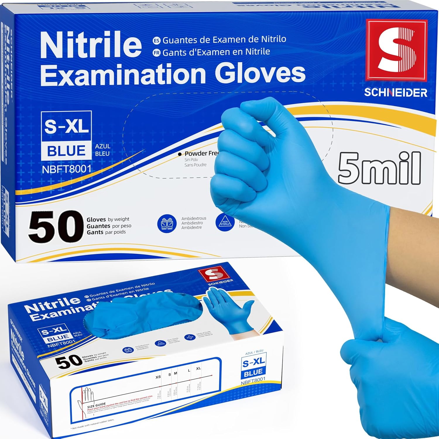 Schneider Black Nitrile Gloves, Gloves Disposable Latex Free, Powder Free