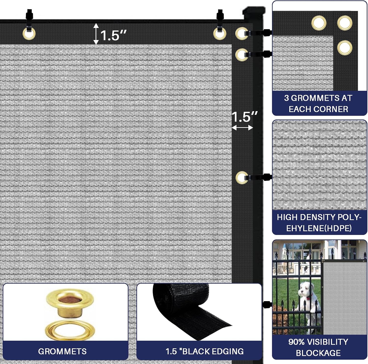 Windscreen4less Privacy Fence Screen Heavy Duty Windscreen Fencing Mesh Fabric Shade Net Cover with Brass Grommtes for Outdoor Wall Garden Yard Pool Deck, 6'x26' Light Gray