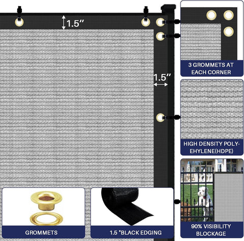 Windscreen4less Privacy Fence Screen Heavy Duty Windscreen Fencing Mesh Fabric Shade Net Cover with Brass Grommtes for Outdoor Wall Garden Yard Pool Deck, 6'x26' Light Gray