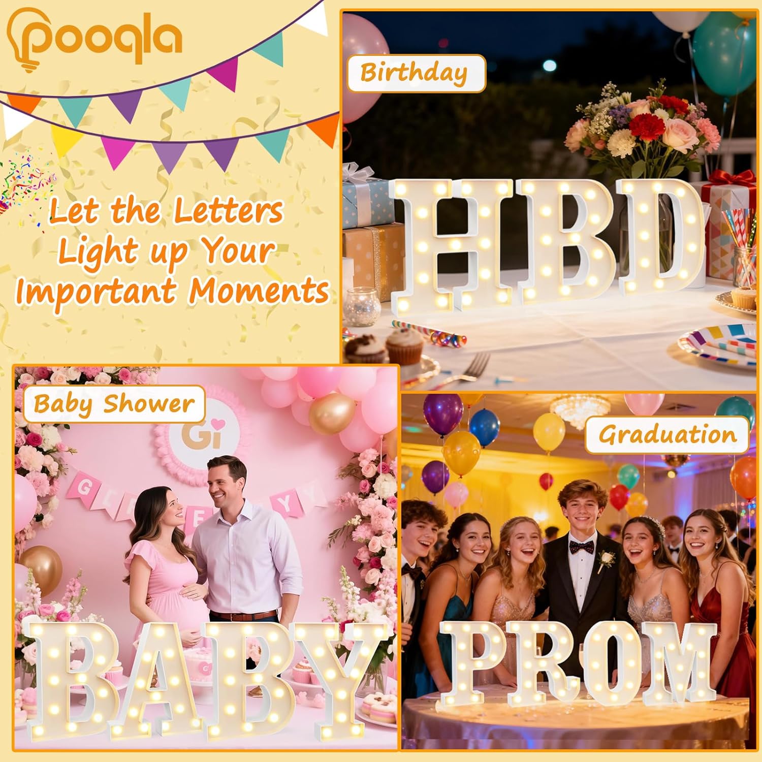 Pooqla LED Marquee Letter Lights Sign, Light Up Alphabet Letter for Home Party Wedding Decoration K