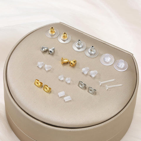 Nkwuire 12 Styles 600 Pcs Earring Backs for Studs, Clear Plastic Earrings Metal Rubber Silicone Earring Backs Bullet Clutch Stoppers Replacement Kits for Fish Hook Earring Studs Hoops