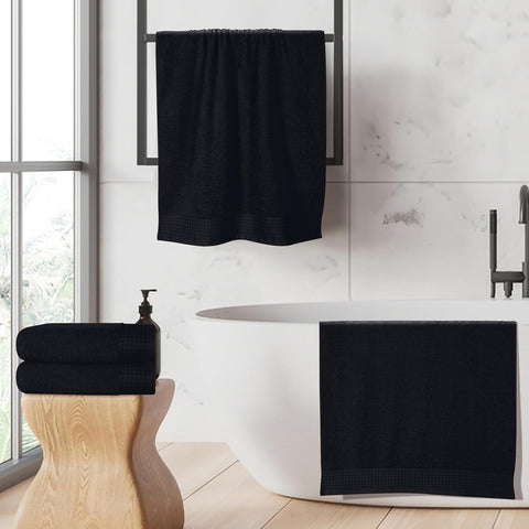 GLAMBURG Ultra Soft 4 Pack Oversized Bath Towel Set 27x54 inches, 100% Cotton Bath Towels, Highly Absorbant Compact Quickdry & Lightweight Towel, Ideal for Gym Travel Camp Pool - Black