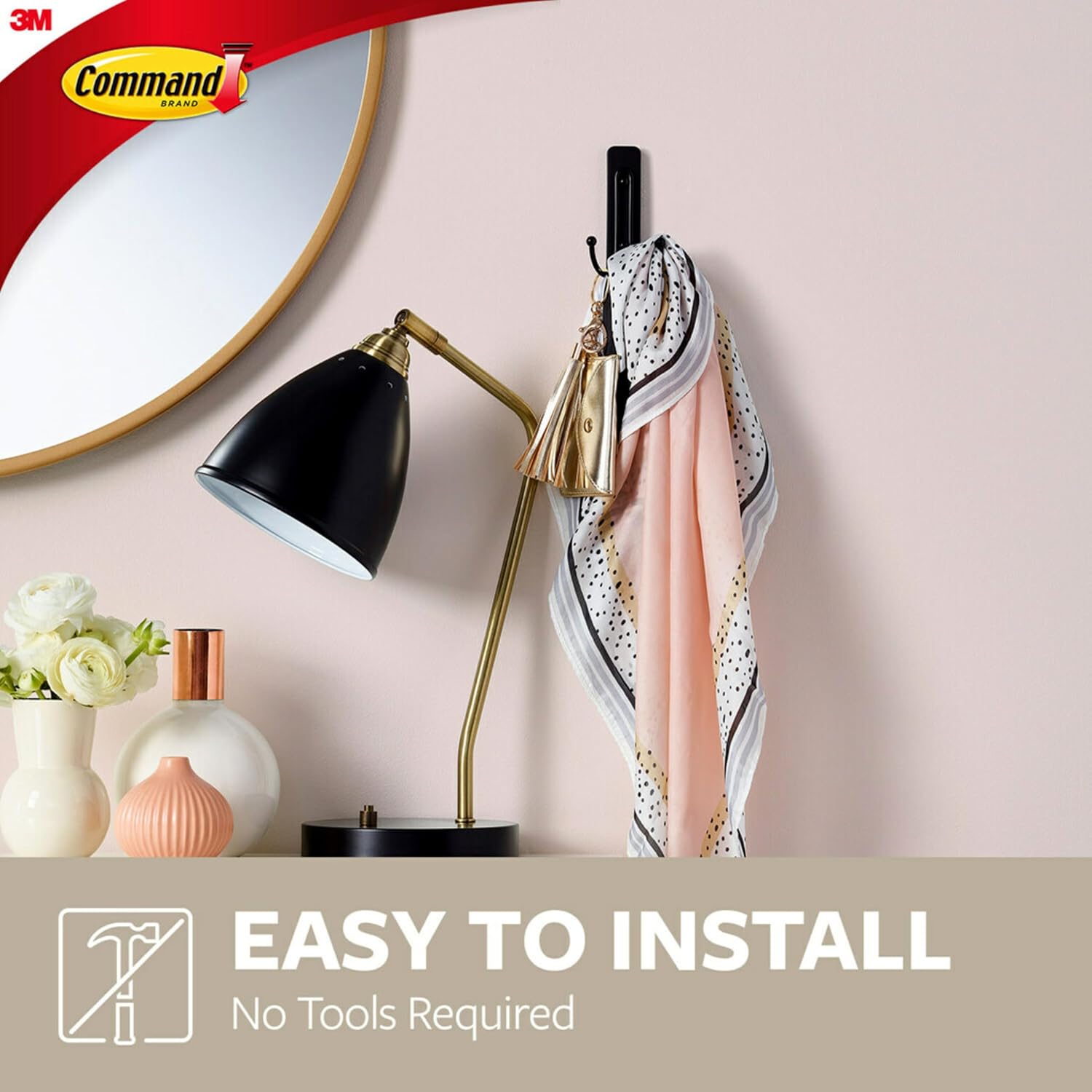 Command Large Matte Black Double Hooks, 2 Hooks and 2 Strips, Damage Free Hanging Wall Hooks with Adhesive Strips, No Tools Coat Hooks for Hanging Home Decor, Holds up to 4 lb (Pack of 3)