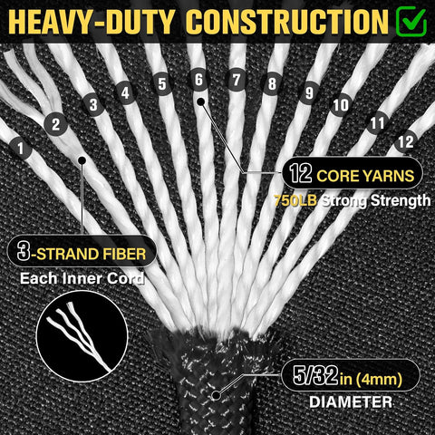 Paracord Rope 750 lb - 1000ft / 500ft / 200ft / 100ft 5/32" Parachute Cord 4MM 12-Strand para Cord - Heavy Duty Spool String for Survival,Camping Gear, Survival Bracelet, Clothesline