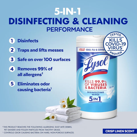 Lysol Disinfecting Wipes, Multi-Surface Cleaner, Crisp Linen, 80 ct.