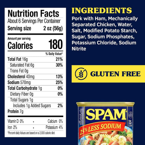 SPAM 25% Less Sodium Canned Meats, 12 oz Cans, 12 Pack, Packaging May Vary