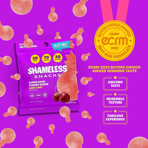 Shameless Snacks Sour Cherry Bomb Gummy Candy & Fruit Snacks - Keto
