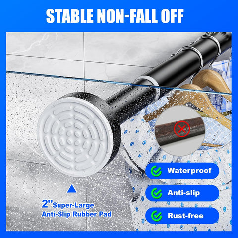 Ausemku Shower Curtain Rod Tension - 32-80 Inch Never Rust Non-Slip Spring Tension Curtain Rod No Drilling Stainless Steel Curtain Rod Use Bathroom Kitchen（Black）