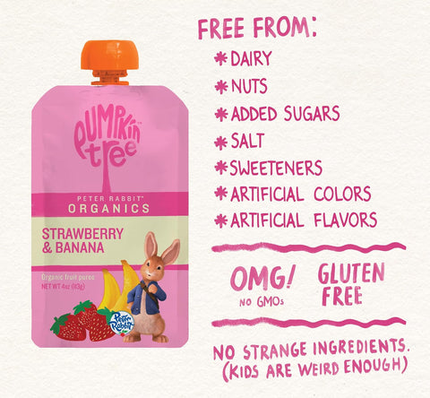 Pumpkin Tree Peter Rabbit Organics Strawberry and Banana Pure Fruit Snack, 4 Ounce (Pack of 10)