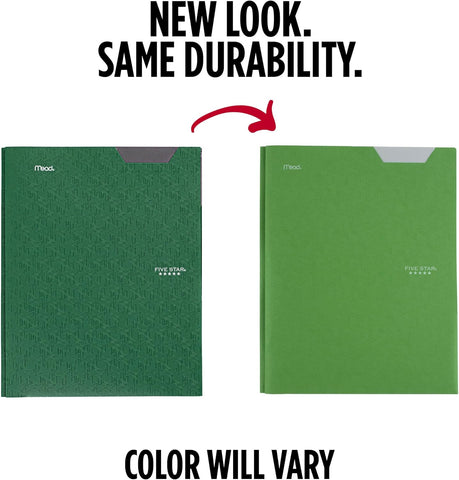 Five Star 2-Pocket Folder, Plastic Folder with Stay-Put Tabs and Prong Fasteners, Holds 8-1/2" x 11" Paper, Forest Green (72111)