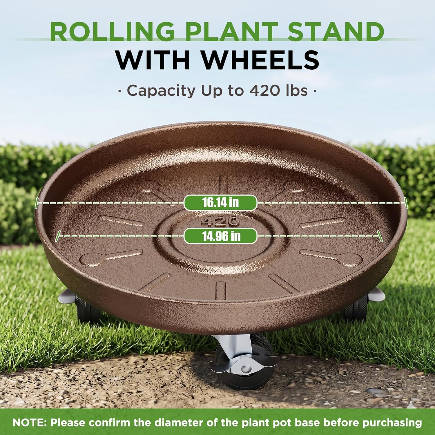 Plant Caddy With Wheels 16" Metal Plant Saucers for Indoors 420 Lb Capacity