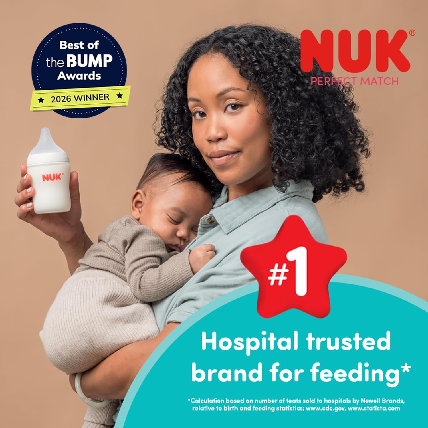 NUK Perfect Match Natural + Anti-Colic Bottle, 8 oz, 4 Pack