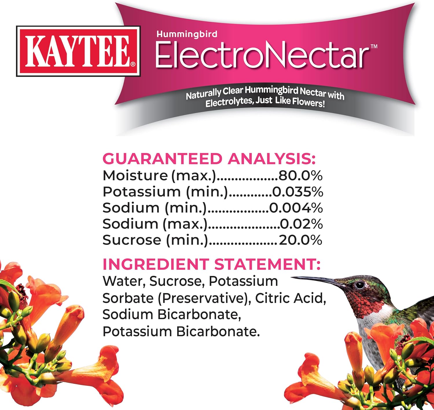 Kaytee Hummingbird ElectroNectar Wild Bird Food, Ready to Use, 64 Ounces