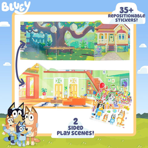 Horizon Group USA Bluey Sticker Playset, 2 Sticker Play Scenes, 35+ Reusable Puffy Bluey Repositionable Stickers for Kids, Perfect for Travel, Screen-Free Fun