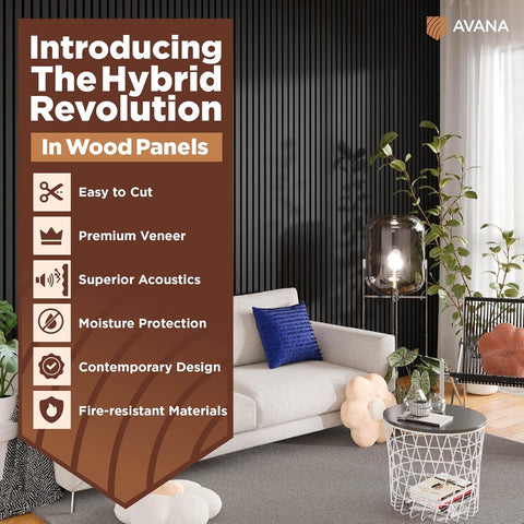 Avana Modern Acoustic Wood Wall Panels – 47.2 x 12.6 Inch Black Oak Acoustic Panels 1 PC – Wall Panels for Interior Wall Decor for Homes, Offices, Studios – Sturdy and Durable Wood Panels for Wall
