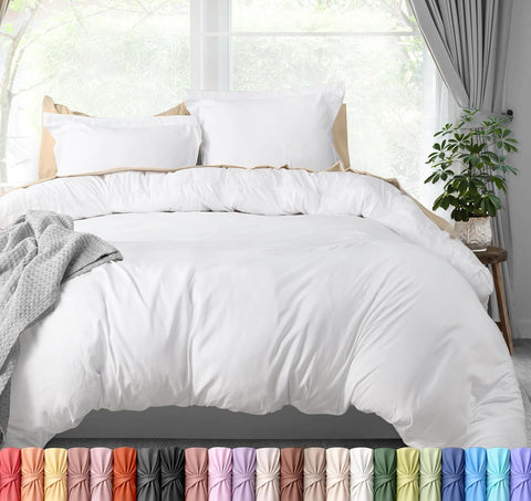 Duvet Cover Queen, 3 Piece Cotton Like Polyester with Zipper Closure, White