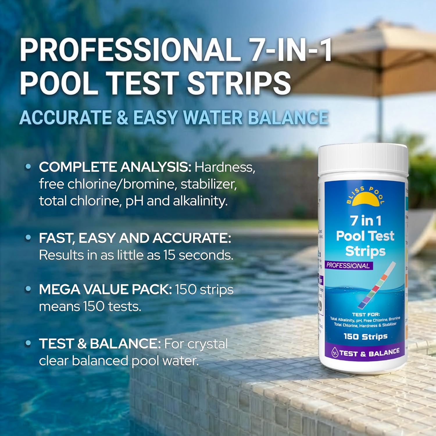 Pool Test Strips with App 7 in 1 (150 Strips) Easy & Accurate Testing