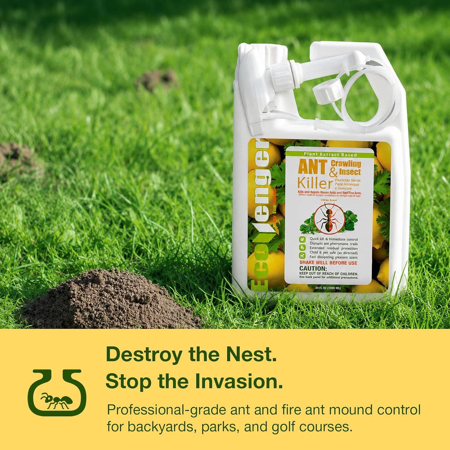 EcoVenger® Ant Killer & Nest Treatment (32 OZ), Fast Kills House Ants, Fire Ants, Lasting Repellency, Safe for Children & Pets