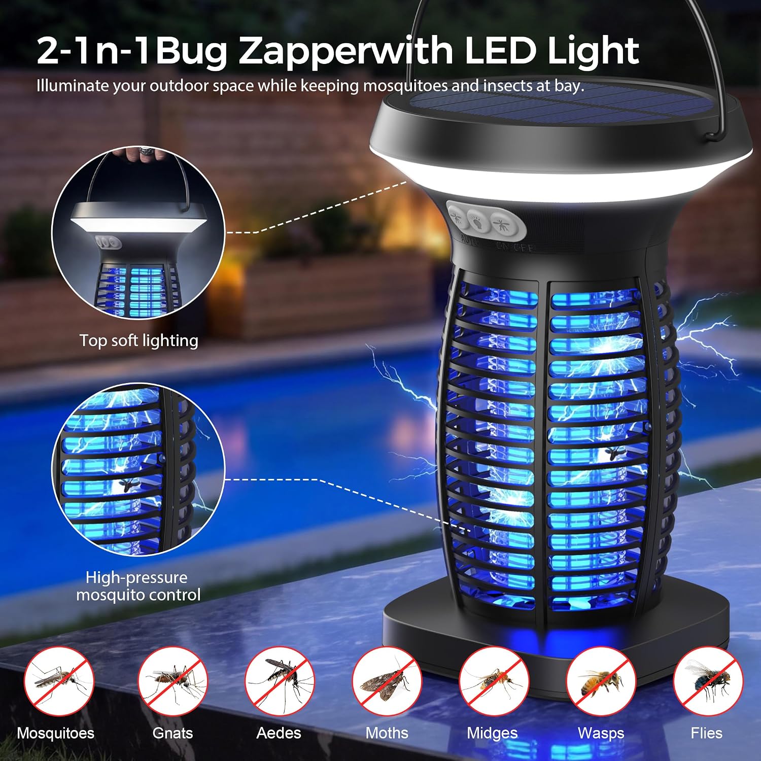 Solar Bug Zapper Outdoor and Indoor, Mosquito Fly Zapper for Home