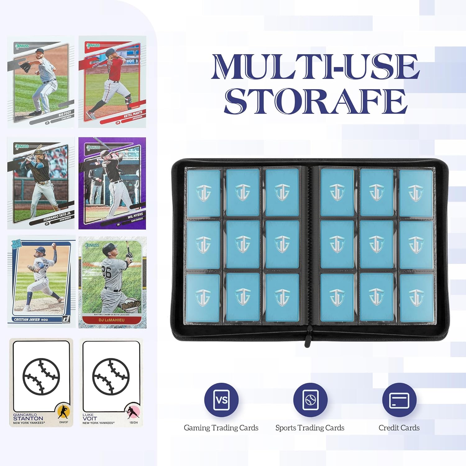 Trading Card Binder, 9 Side Loading Pocket Card Album Hold Up to 540 Cards, Zipper Binder for Cards Collection, TCG Card Holder for Game Card, Sports Card, Yugioh, MTG etc.（Purple）