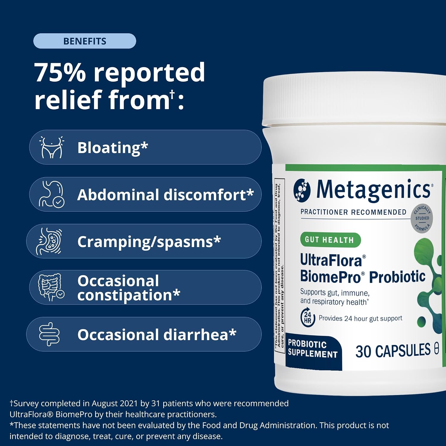 Metagenics UltraFlora BiomePro Probiotic Supplement, 30 Capsules