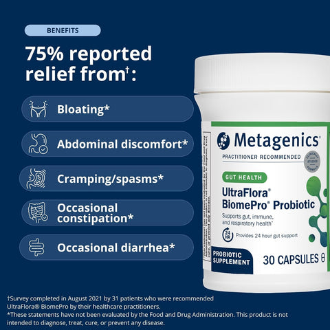 Metagenics UltraFlora BiomePro Probiotic Supplement, 30 Capsules