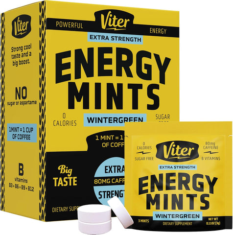 Viter Energy Extra Strength Caffeine Mints 80mg, Wintergreen, 30 Sachets
