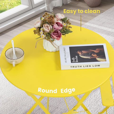 Kromax Outdoor 3 Piece Patio Bistro Set, Bistro Table and Chairs, Yellow