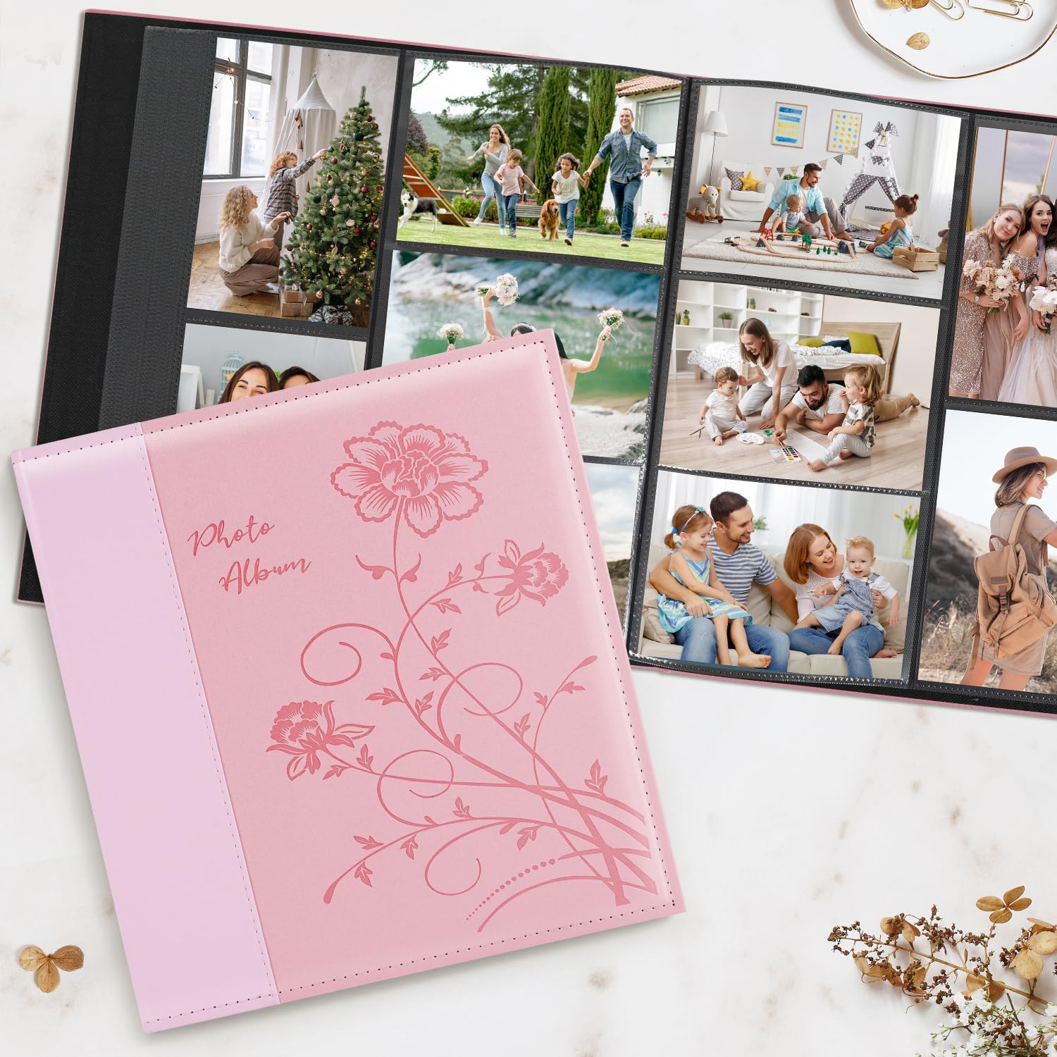 Artmag Photo Album 4x6 1000 Photos, Large Capacity Wedding Family Leather Cover Picture Albums Holds Horizontal and Vertical 4x6 photos with Black Pages(Pink)