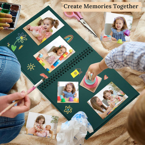 Scrapbook Photo Album 8"x8" 20 Sheets 40 Pages Hardcover Kraft Paper Green