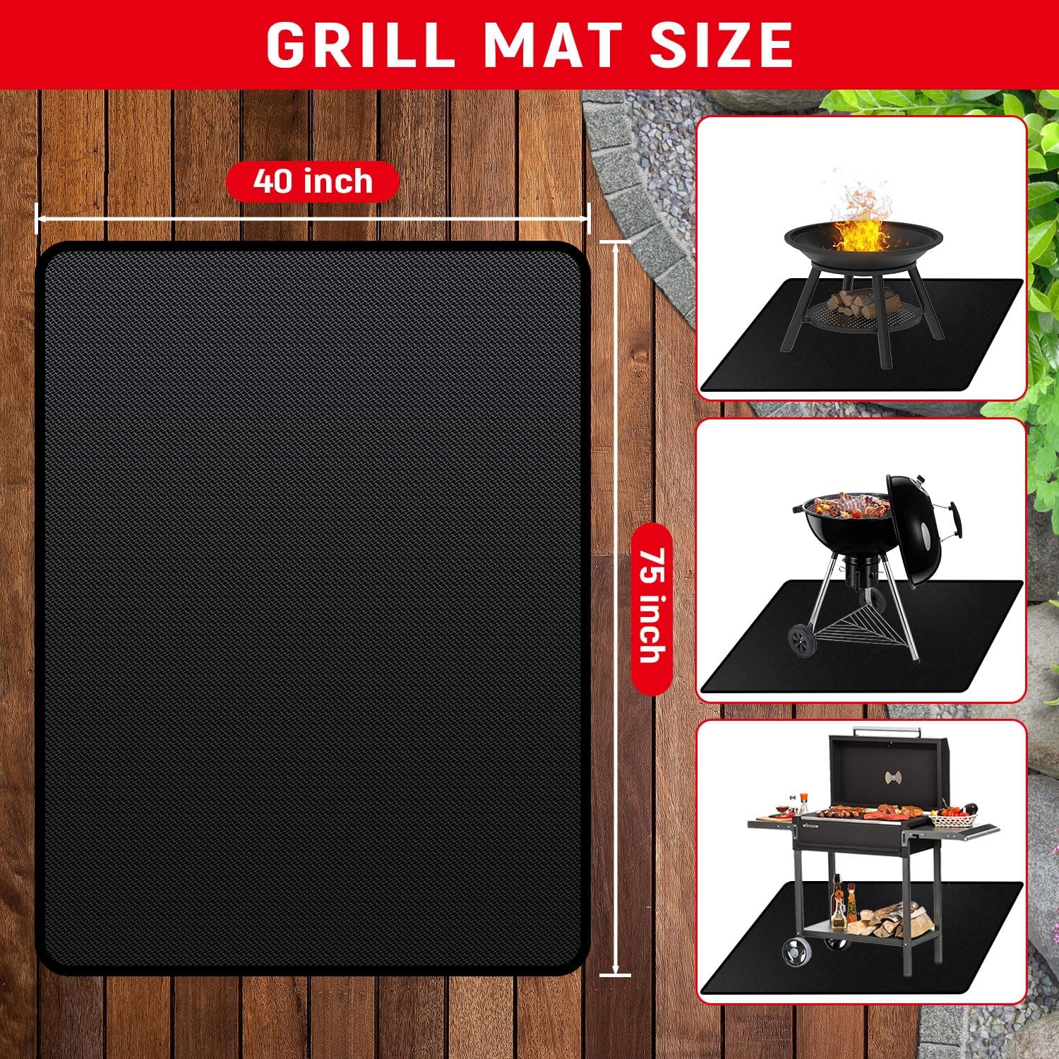 75 x 40 inches Under Grill Mats for Outdoor Grill Patio & Deck BBQ
