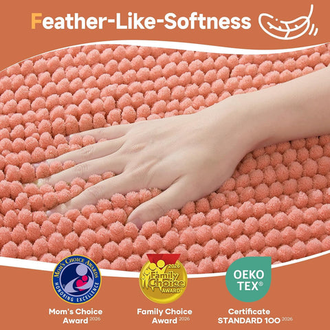 Ophanie Orange Bathroom Rugs 30x20, Soft Chenille Bath Mat, Non Slip Absorbent Quick Dry Mats, Machine Washable Thick Small Area Rug Sets, Grip Bathmat for Shower, Toilet, Sink and Indoor Floor Decor