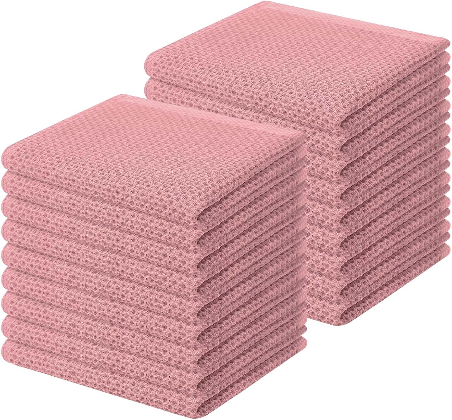 Homaxy 100% Cotton Waffle Weave Kitchen Dish Cloths 18-Pack, Dried Rose