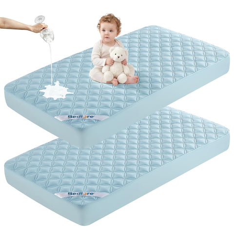 BEDLORE Baby Crib Mattress Protector 2-Pack Waterproof Blue 52"x28"
