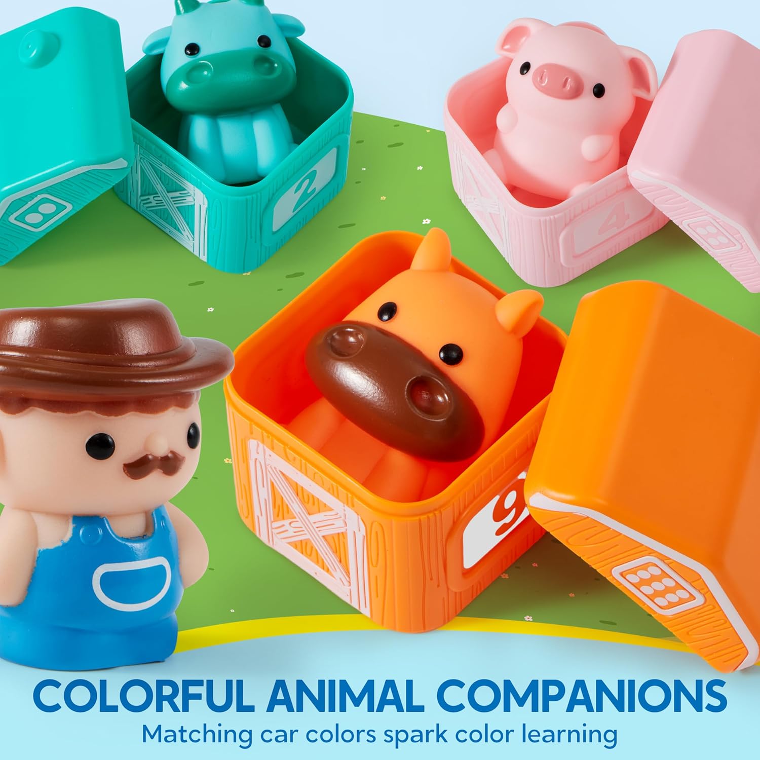 Play-Act Learning Toys for 1 2 3 Years Old, Counting, Matching & Sorting Montessori Learning Farm Train Including 9 Farm Animals, Birthday Gift for Baby Boys Girls