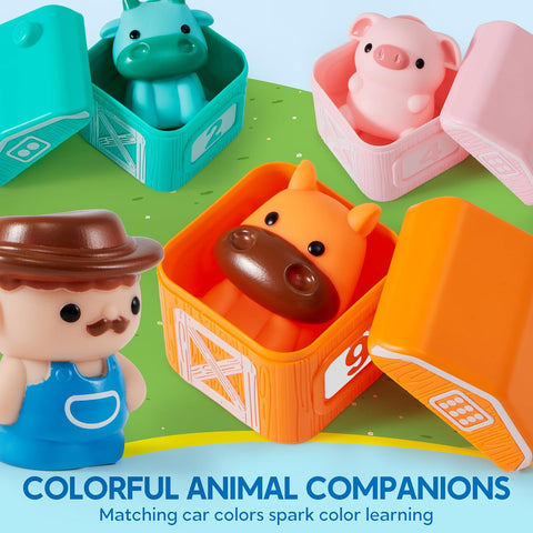 Play-Act Learning Toys for 1 2 3 Years Old, Counting, Matching & Sorting Montessori Learning Farm Train Including 9 Farm Animals, Birthday Gift for Baby Boys Girls