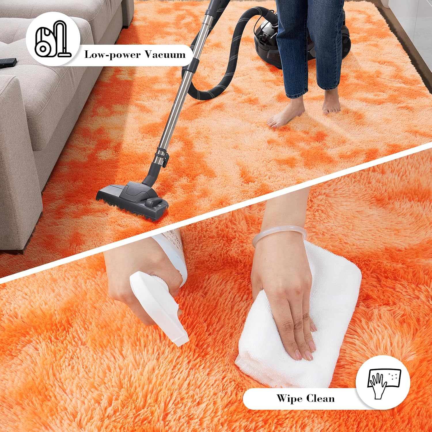 Mottled Orange 8x10 Area Rugs for Bedroom, Fluffy Rug Large Bedroom Carpet
