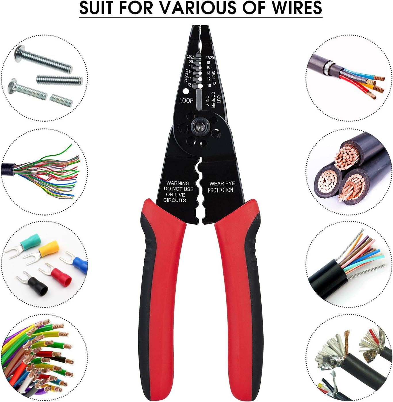 WGGE WG-015 Professional Wire Stripper, Wire Cutter and Wire Crimper 8-inch
