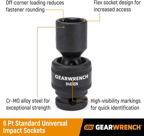 GEARWRENCH 15 Piece 1/2" Drive Universal Impact Metric Socket Set | 84939N