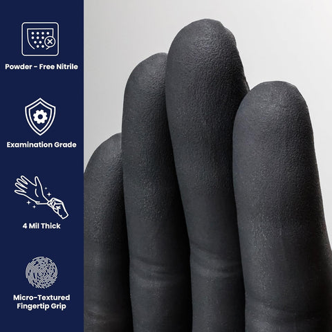 Adenna Night Angel Nitrile Gloves, 4 Mil Powder Free, Latex-Free, Textured Grip for Tattoo & Medical, Black