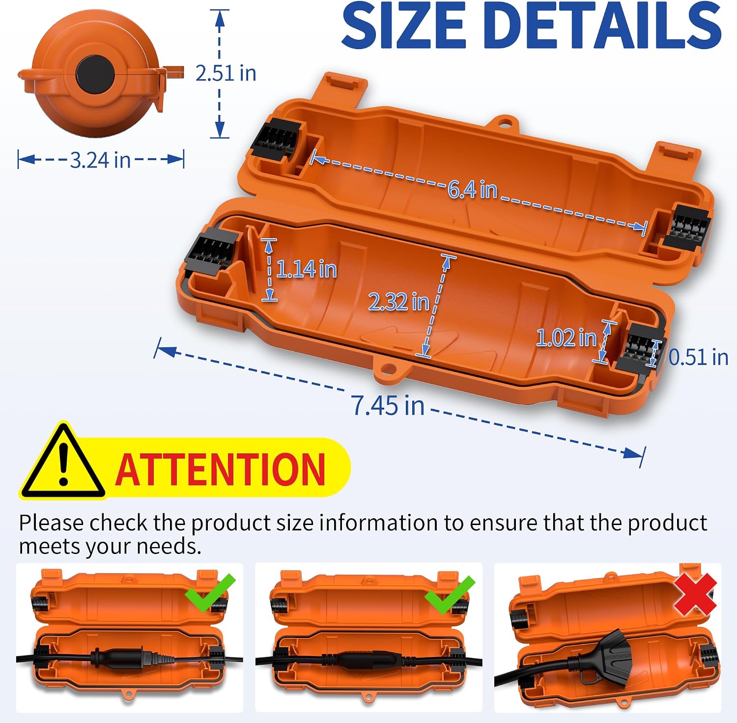 6 Pack Outdoor Extension Cord Safety Cover, Waterproof, Orange