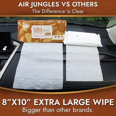 Air Jungles 3in1 Leather Cleaner Wipes 140 Count, Extra Large 8" x 10" Size