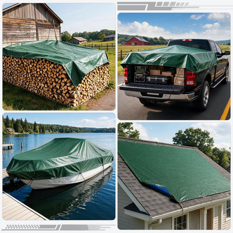 Kesfitt 16 Mil Heavy Duty Waterproof Tarp, 16x20 FT, Dark Green & Blue